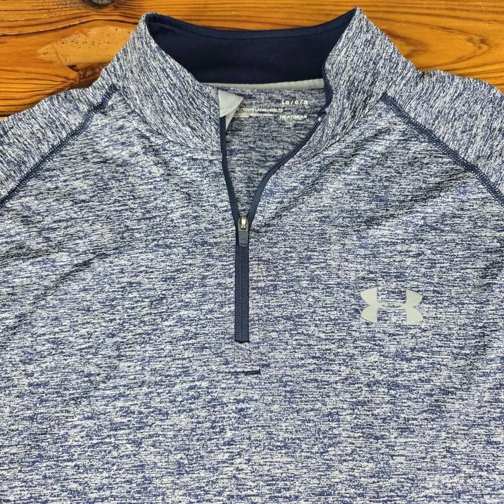 Under Armour Heat Gear Lightweight 1/4 Zip Men Large Heather Blue Pristine!!